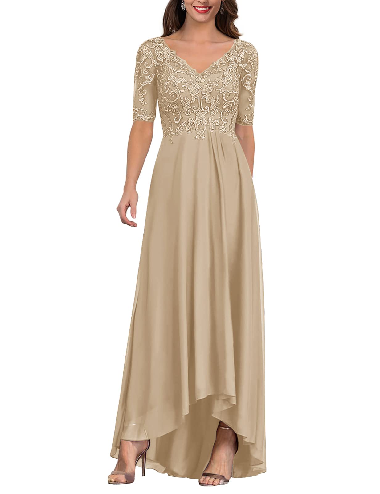 Mother of The Bride Dresses with Sleeves Lace Wedding Guest Dresses for Women Chiffon Formal Evening Gowns