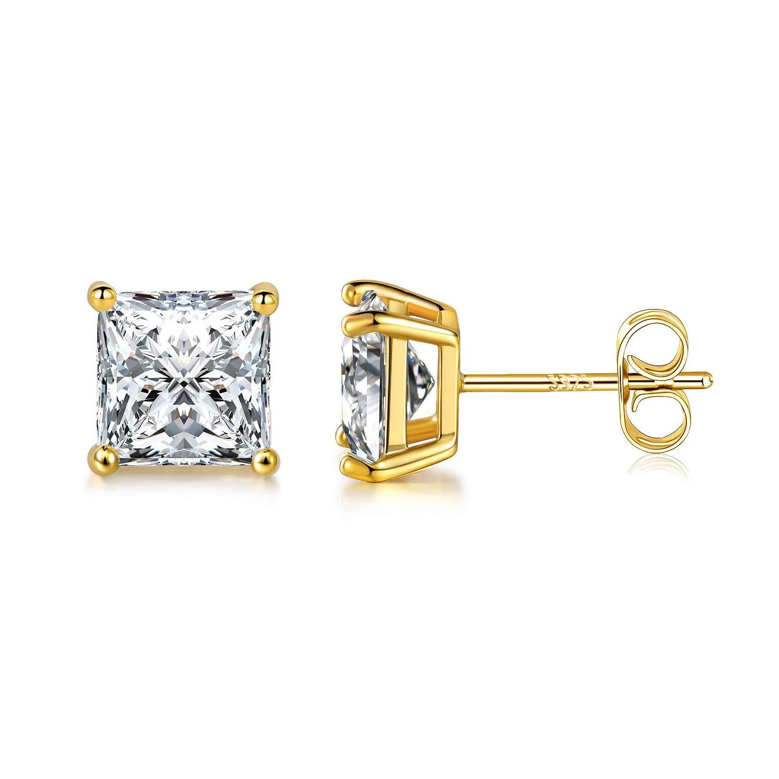 Princess Cut Cubic Zirconia 925 Sterling Silver Post Stud Earrings for Women Men