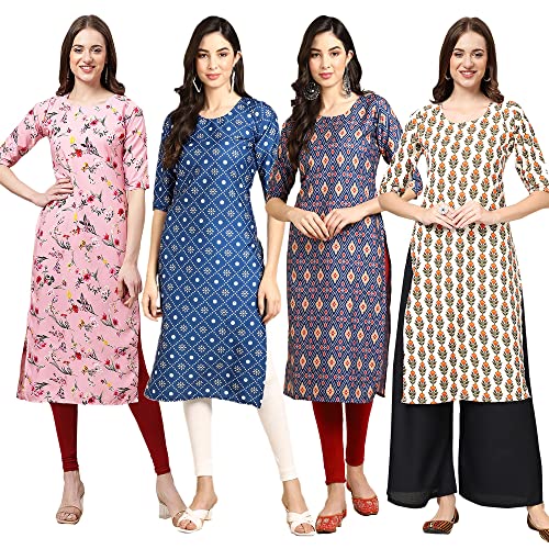 Image of Pinkmint Women's Crepe Digital Print Straight Kurta (Pack of 4)