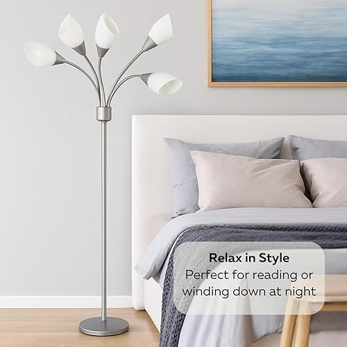 Miniatura 3 de Lámpara de pie moderna de Lightaccents lámpara de pie Medusa con 5 pantallas para lectura de acrílico blanco ajustables para habitación