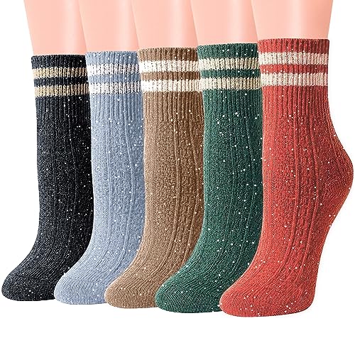 Image of IIG Cute Warm Wool Socks for Women Super Cozy Thick Crew Winter Socks Gifts, 5 Pairs