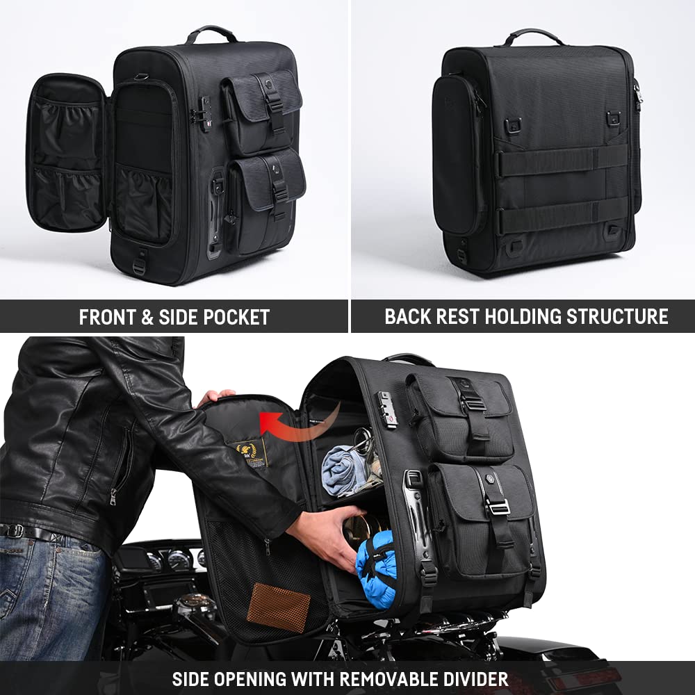Niche Back Seat/Sissy Bar Street Motorcycle Tail Bag-65L, Travel Luggage with Waterproof Rain Cover, Tall Rack Bag with TSA-Number Lock and Zipper Closure (NMO-2304)