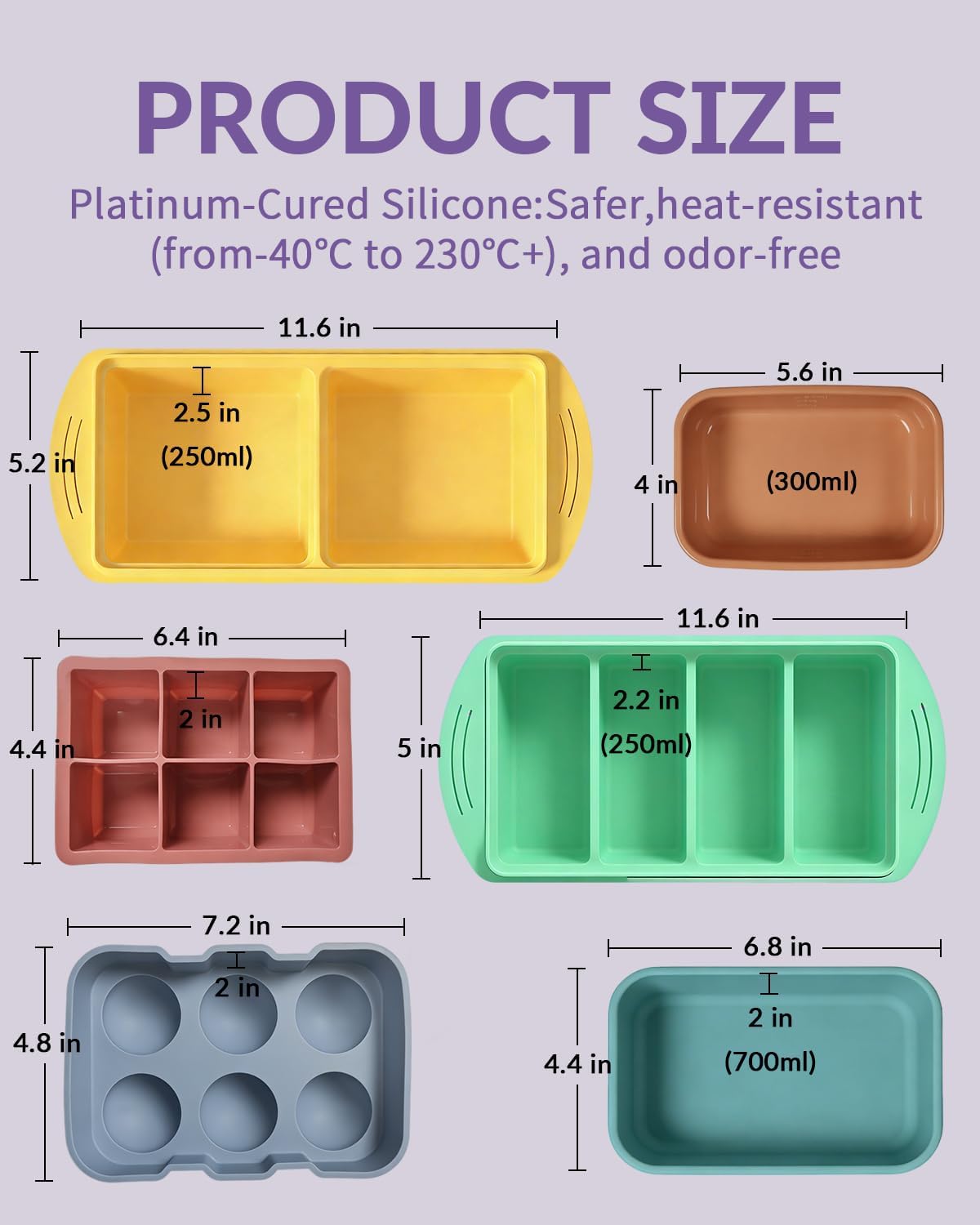 6 Pack Silicone Freezer Trays with Lid, Soup Freezer Container Molds, Perfect for Freezing Broth, Rice, Individual Portions, Meal Prepping and More