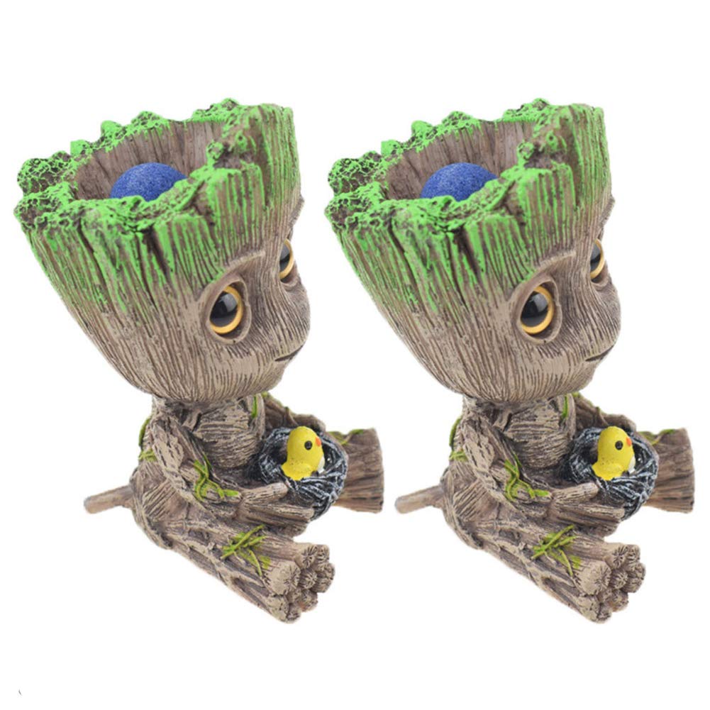 NANANA Aquarium Groot Air Bubbler Decorations, Air Bubbler Decorations with Air Bubbler Stone for Fish Tank Aquarium, Oxygen Pump Resin Crafts, Aquarium Air Bubbler Decorations[11X6.5X6 Cm][2 Pcs],A