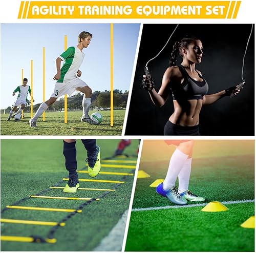Miniatura 5 de Equipo de entrenamiento de bastones de agilidad incluye 6 postes de agilidad, 6 obstáculos de salto, escalera de agilidad, 12 conos de fútbol, 1