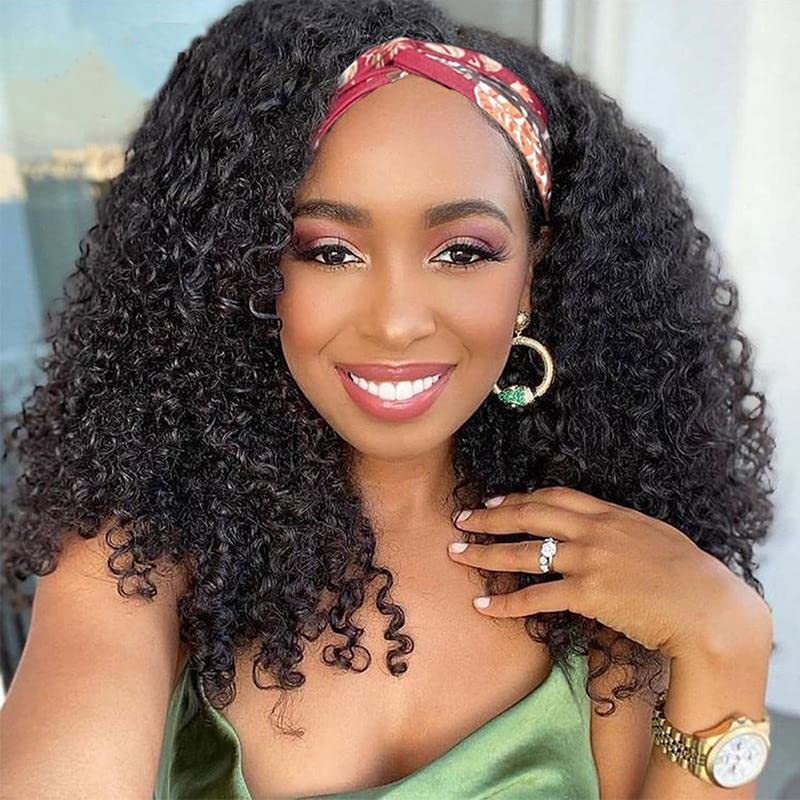 HANNE Afro Curly Black Headband Wigs Gifts Heat Resistant Glueless Soft Hair Short Coily Head Band Wig for Black Women (Black Headband Wig)