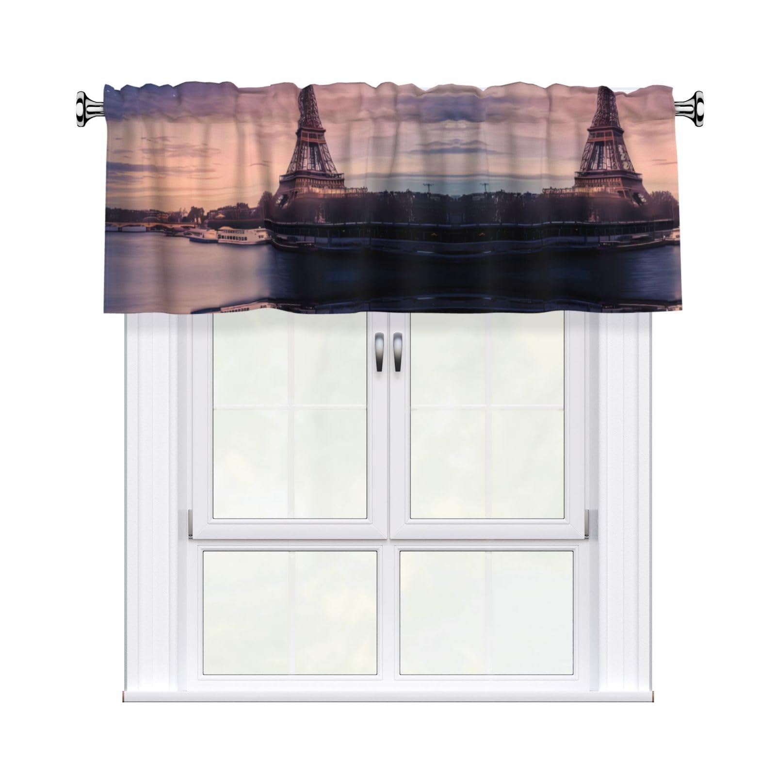 WHJSSF Eiffel Tower Prints Housewarming Gift – Peach Skin Window Valance 54x18 for a Cozy Kitchen Refresh