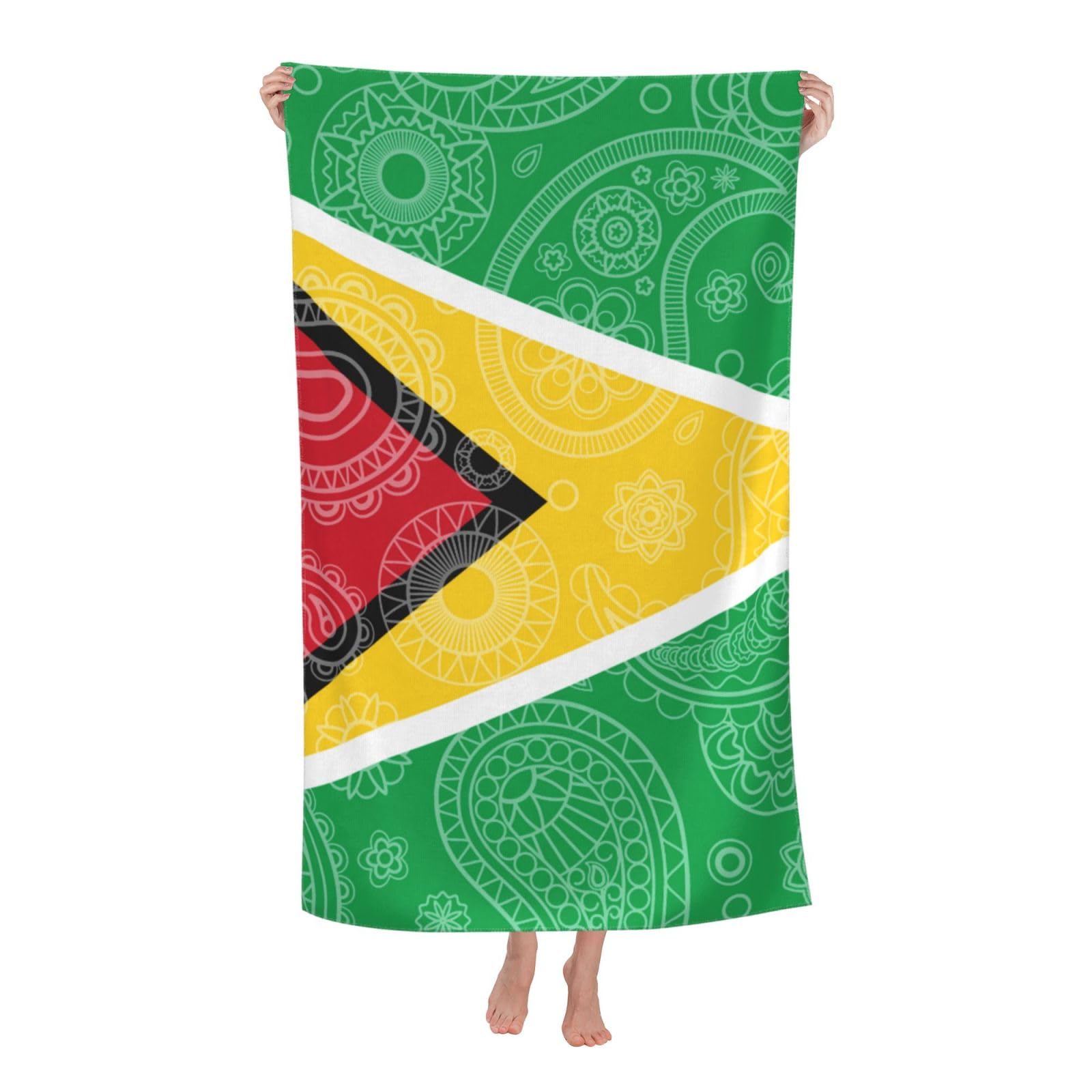 LSRCPD Beach Towel Guyana Paisley Flag Microfiber Beach Towels Blanket Oversized Tropical Big Extra Large XL Pool Towels Quick Dry Sandproof for Women Girls Kids