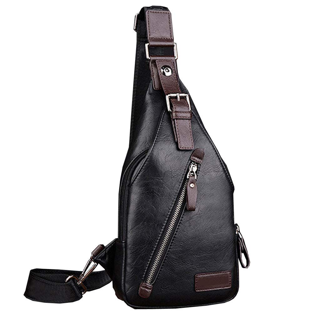 Hebetag Leather Sling Bag Crossbody Backpack for Men Women Travel Outdoor Camping