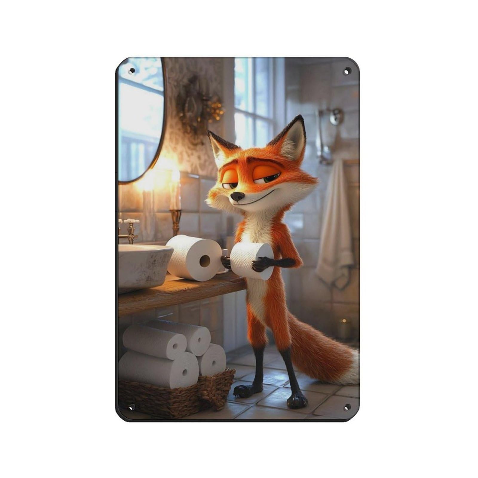 Quirky Fox, Funny Bathroom Decor Retro Poster Metal Tin Sign Chic Art Retro Iron Painting Bar People Cave Cafe Family Garage Poster Wall Decoration 8x12inch(20x30cm)