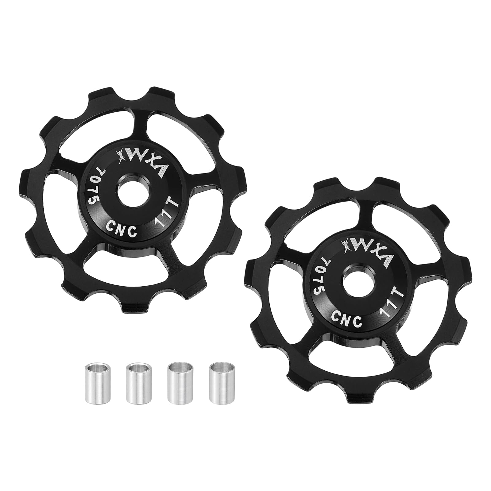 sourcing map 2 Set Bicycle Rear Derailleur Pulley 11T Metal Bearing Wheel Aluminum Alloy Guide Roller Wheels for 8/9/10/11 Speed Transmission System Road Bike Mountain Bike MTB BMX, Black