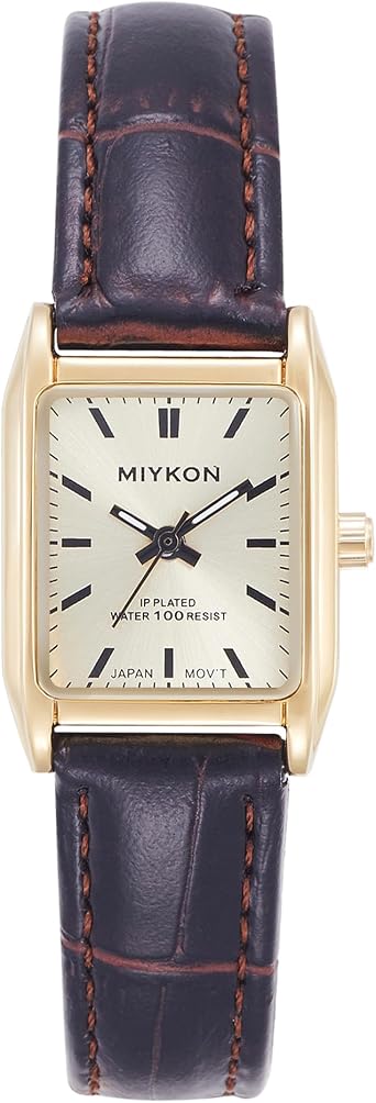 Miykon Vintage Watches for Women - Small Dainty Tank Square Ladies Watch with Genuine Leather Strap - Second Hand, Japanese Quartz, 100 Feet Water Resistant, Indexes, gold case, gold dial, 22 mm