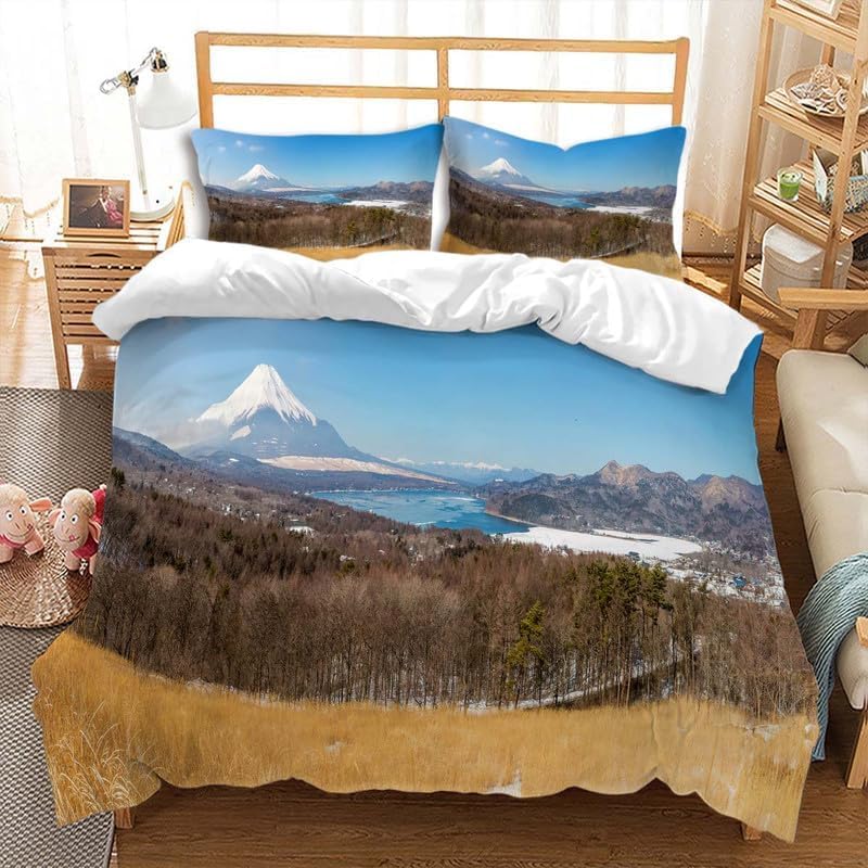 Funda Nordica Cama 135/150 Montaña Ropa de Cama Bosque Microfibra Suav Funda Edredon 240x220, Funda Nórdica Paisaje Natural y 2 Funda de Almohada 50x80 cm, d8130