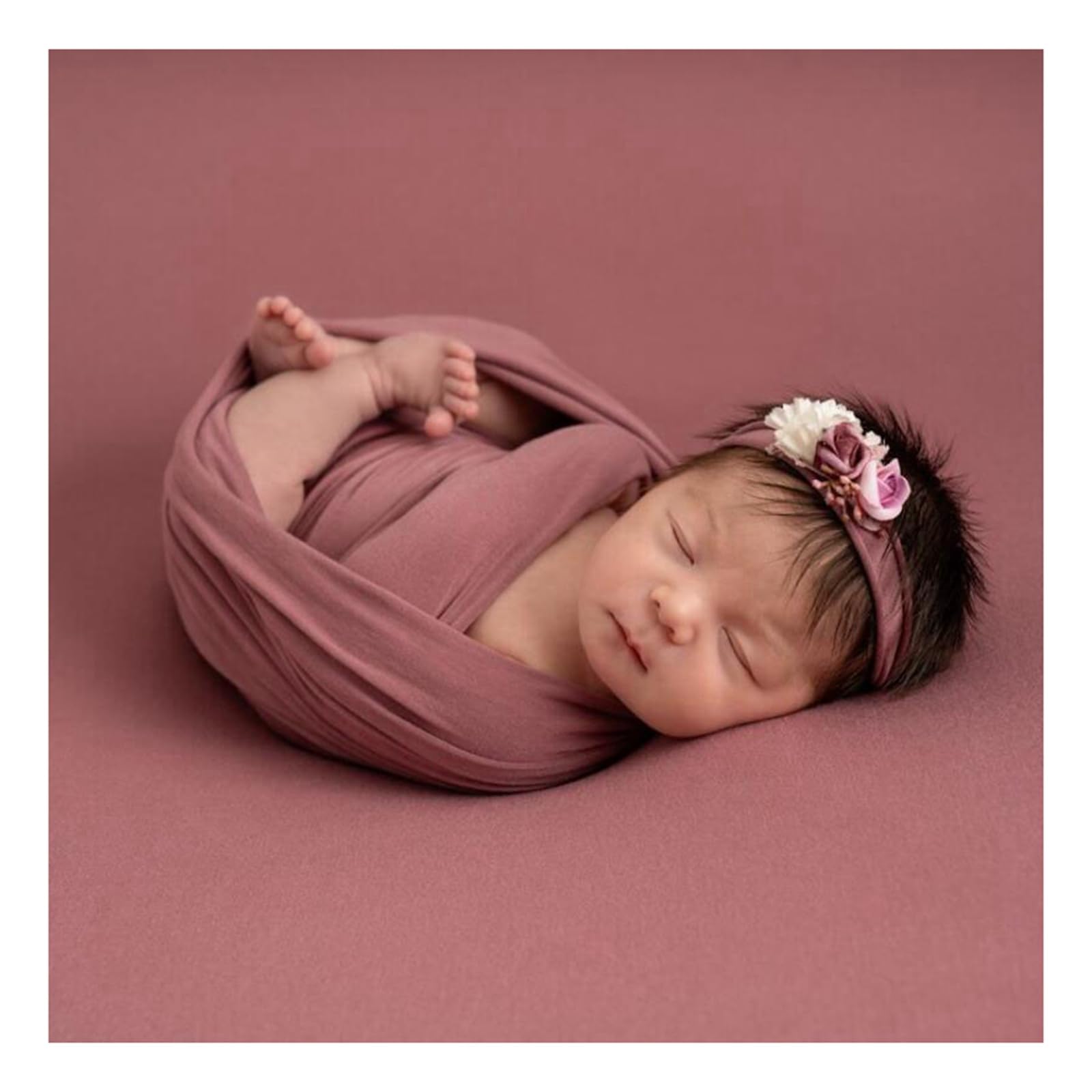 Ederafoto 3Pcs Newborn Photography Props Baby Photoshoots Photo Posing Wraps Backdrops with Headband Stretch (Mauve, Wrap + Backdrop + Headband)