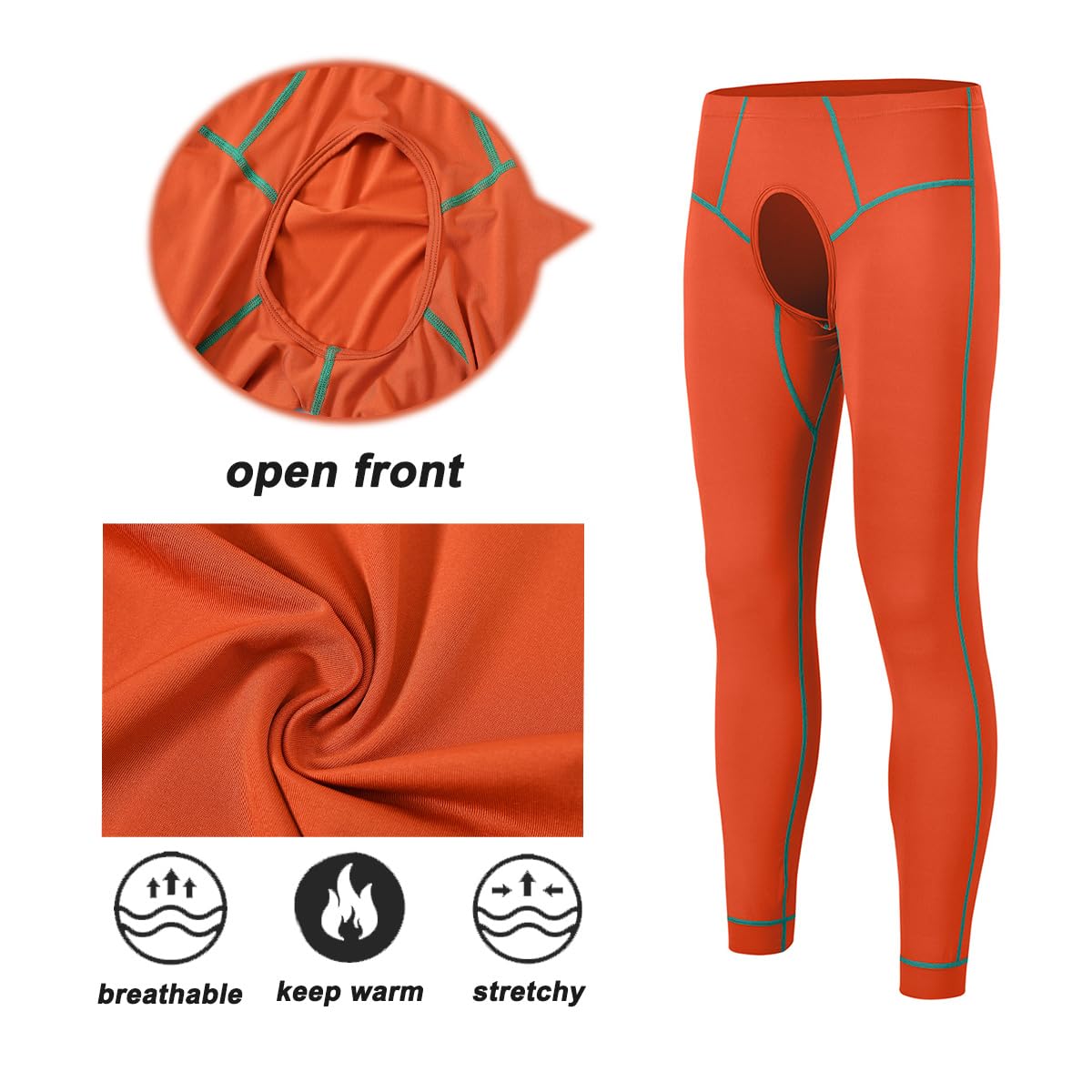 JINSHI Pantaloni intimi termici da uomo con apertura frontale slim fit leggings collant lunghi pantaloni a compressione pantaloni