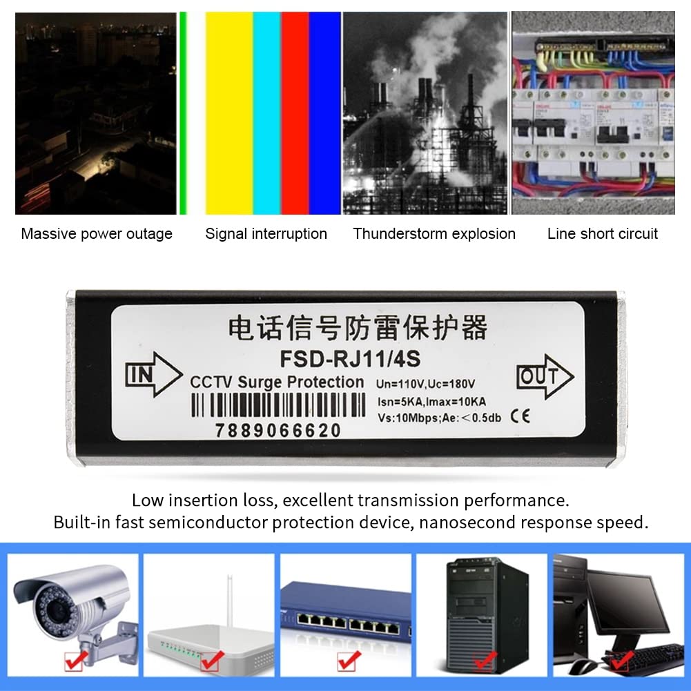 Akozon Protezione sovratensione per fax RJ11, Dispositivo di Protezione dai fulmini Thunder, Protezione Contro i fulmini per Dati Audio telefonici 110 V, Adatto per telefoni, fax