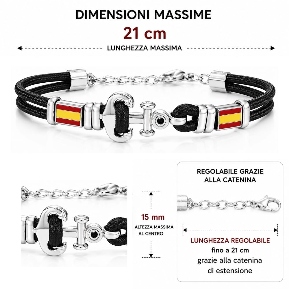 Bracciale Ancora Uomo con Bandiere in Acciaio Inox e Zircone Nero – Simbolo Nautico Mare Estate Vela – Idea Regalo Uomo bcc2494b