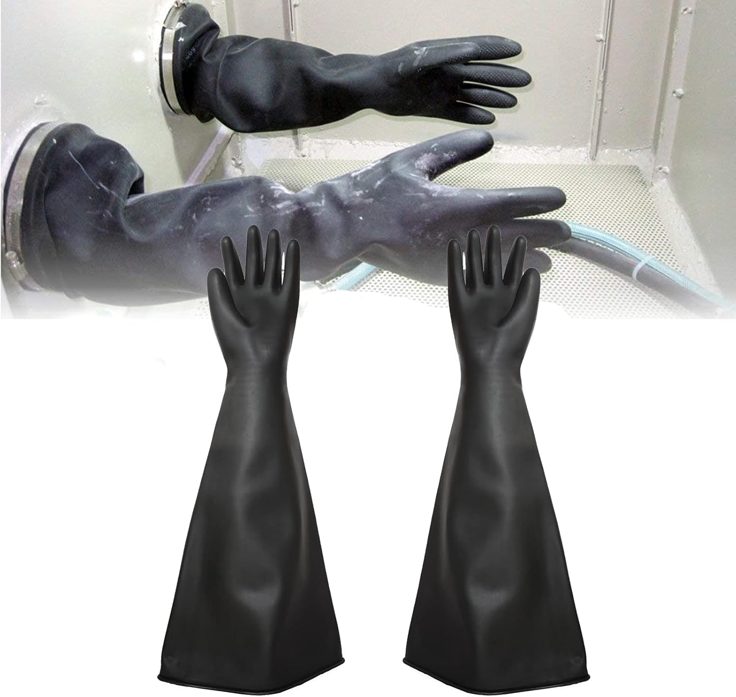 Heavy Duty Sandblasting Gloves 27.5" Rubber Gloves for Sandblaster Protective Safety Work Black Striped