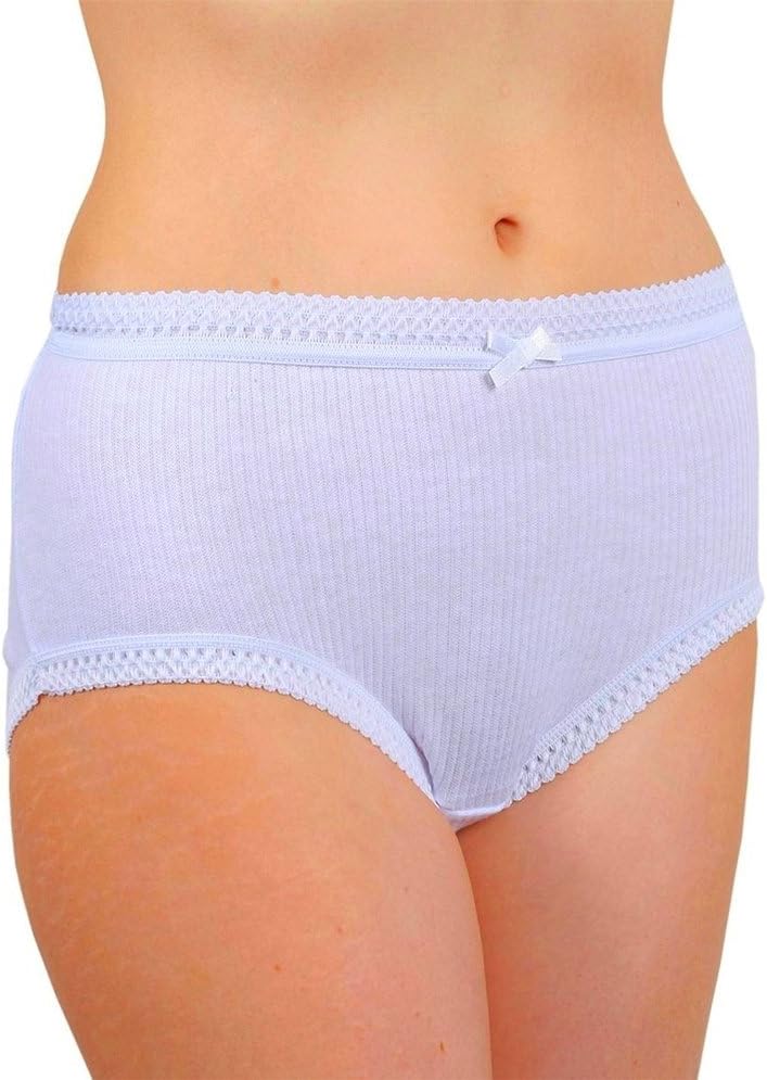 6X Pairs of Ladies 100% Cotton Ribbed Design Full Knickers Briefs/Sizes up to 66" Hips (3XOS - to Fit Hips 52"/54")