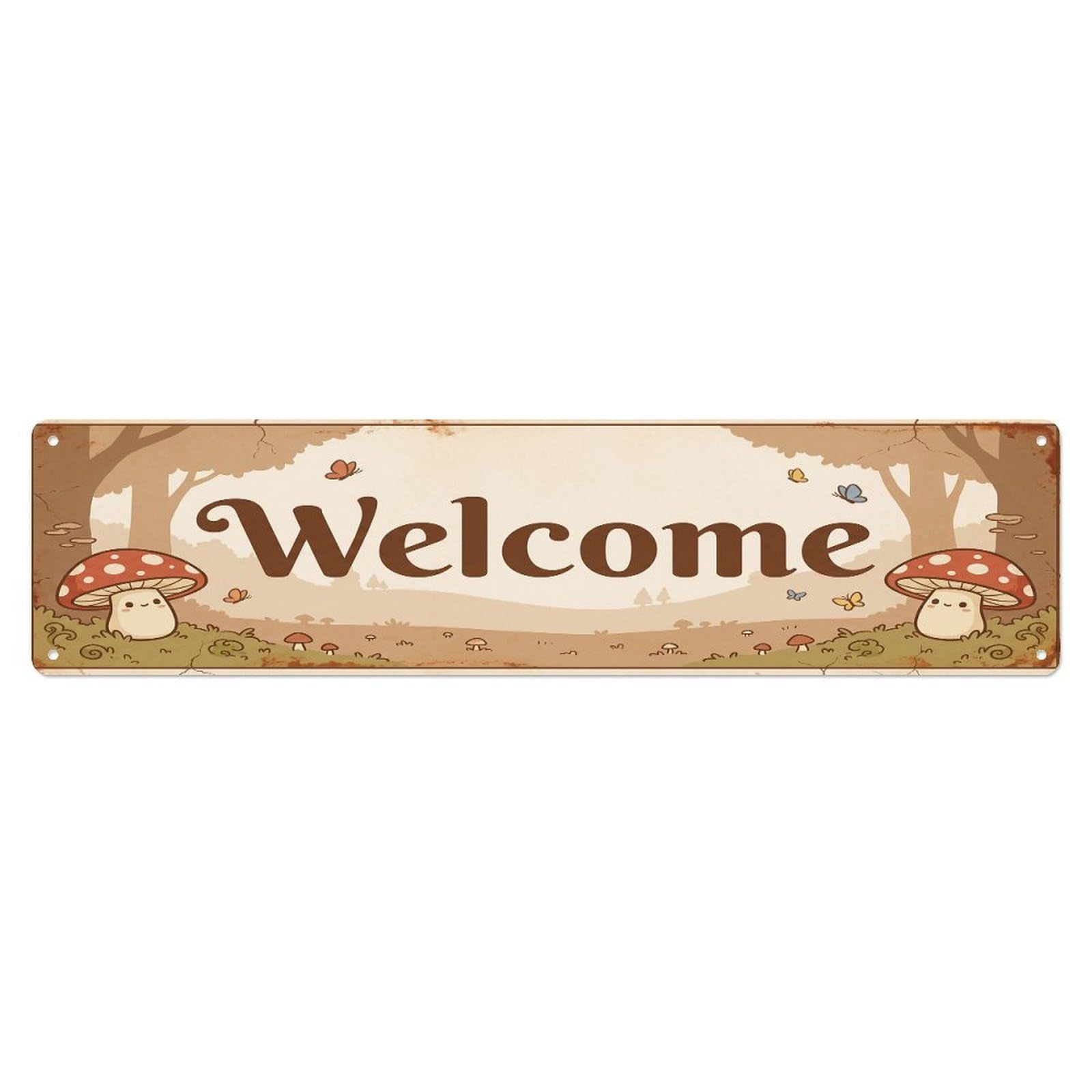Vintage Welcome Mushroom Forest Metal Tin Sign