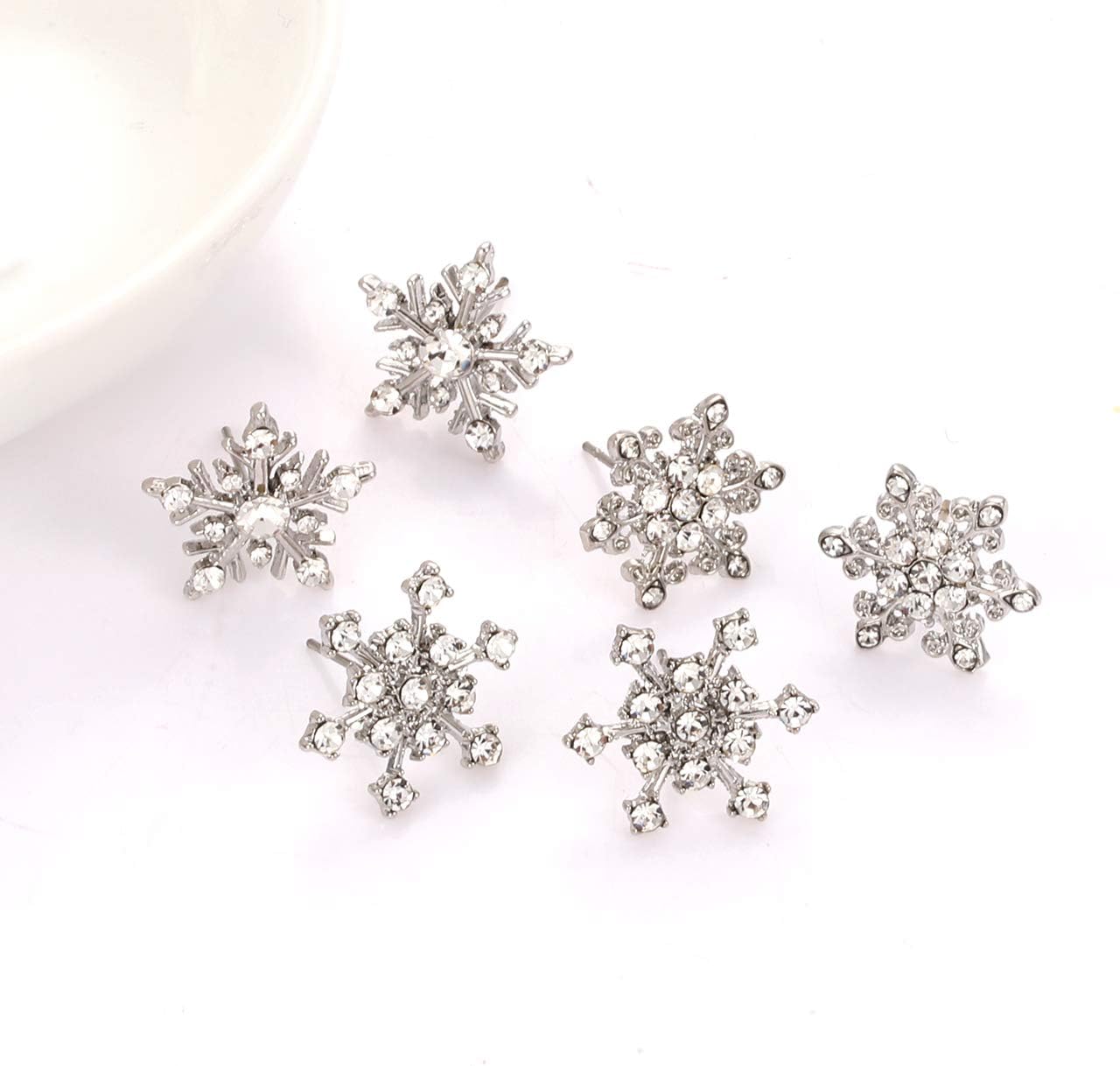 Snowflake Earrings for Women Rhinestone Crystal Christmas Snowflake Stud Earrings Set Party Holiday Earrings Gift Jewelry Set - Image 2