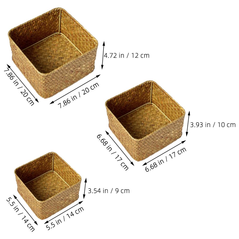 Alipis 3pièces Panier Mer Herbe Tissée Boîte De Rangement Carrée Multifonctionnelle Pour Cuisine Panier Pour Organiser Vos Affaires Maison