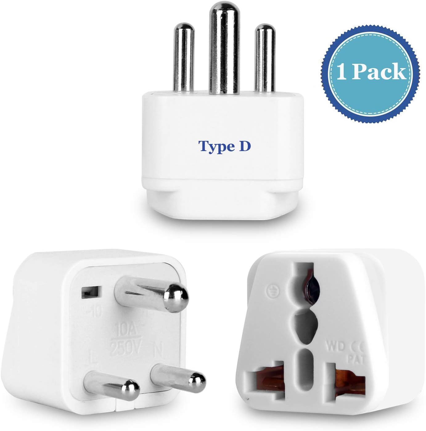 India, Nepal, Pakistan Travel Adapter Plug (Type D), Universal AC Wall Plug Adapter, Grounded Plug Adapter Perfect for Cell Phones, Laptops, Camera Chargers and More