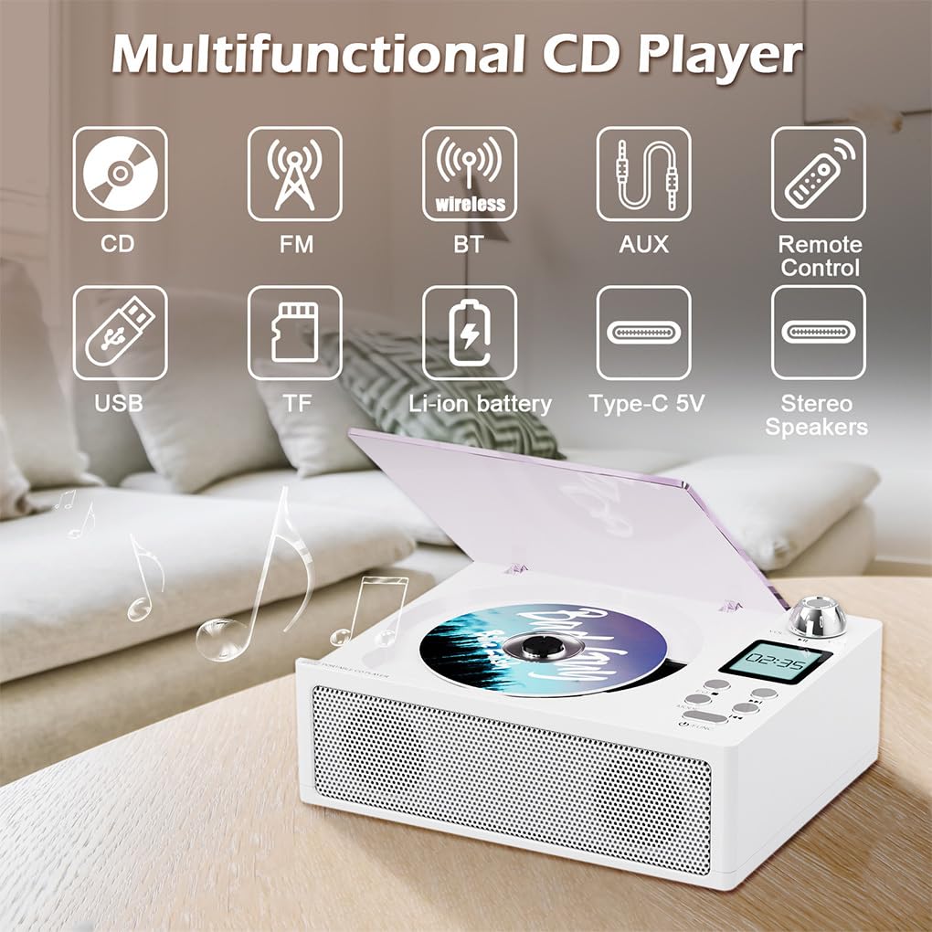 Reproductor de CD portátil de fácil manejo, Entretenimiento, Negro | simplificado, ABS con batería, reproductor de CD portátil, sonido duradero.