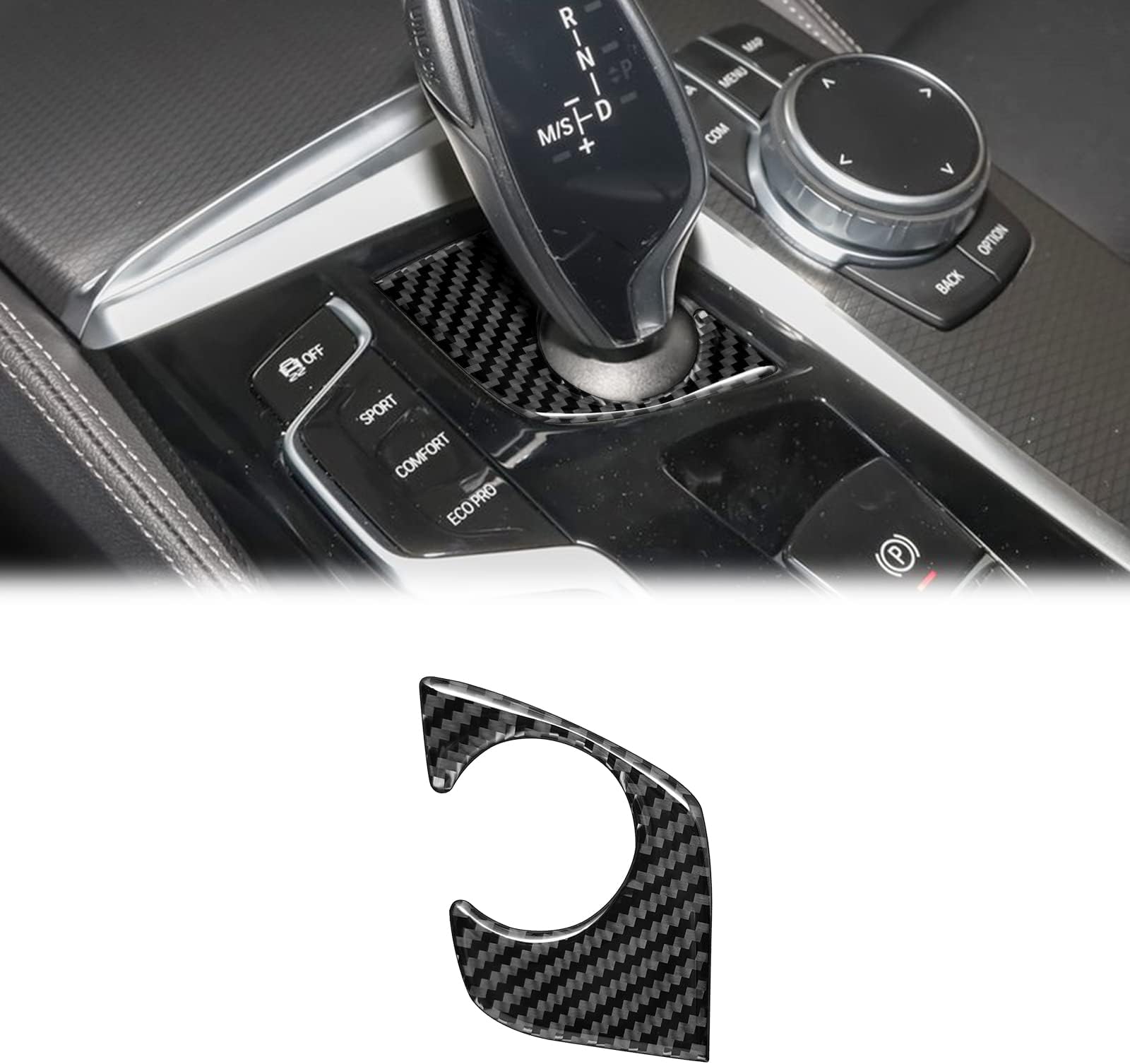 SUNJIKA Compatible with Carbon Fiber Console Gear Shifter Shift Box Panel Trim Cover Sticker Interior for BMW 5 Series G30 2018 2019 2020 2021 2022 2023 F06 6 Series 2017-2019 Black
