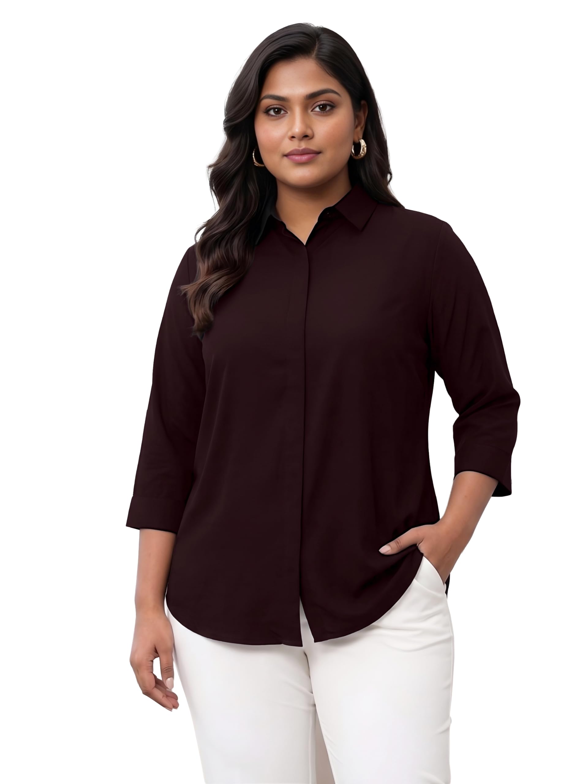 indietoga Women Plus Size Solid Concealed Placket Rayon Longline Shirt (XL to 7XL)-picture-35
