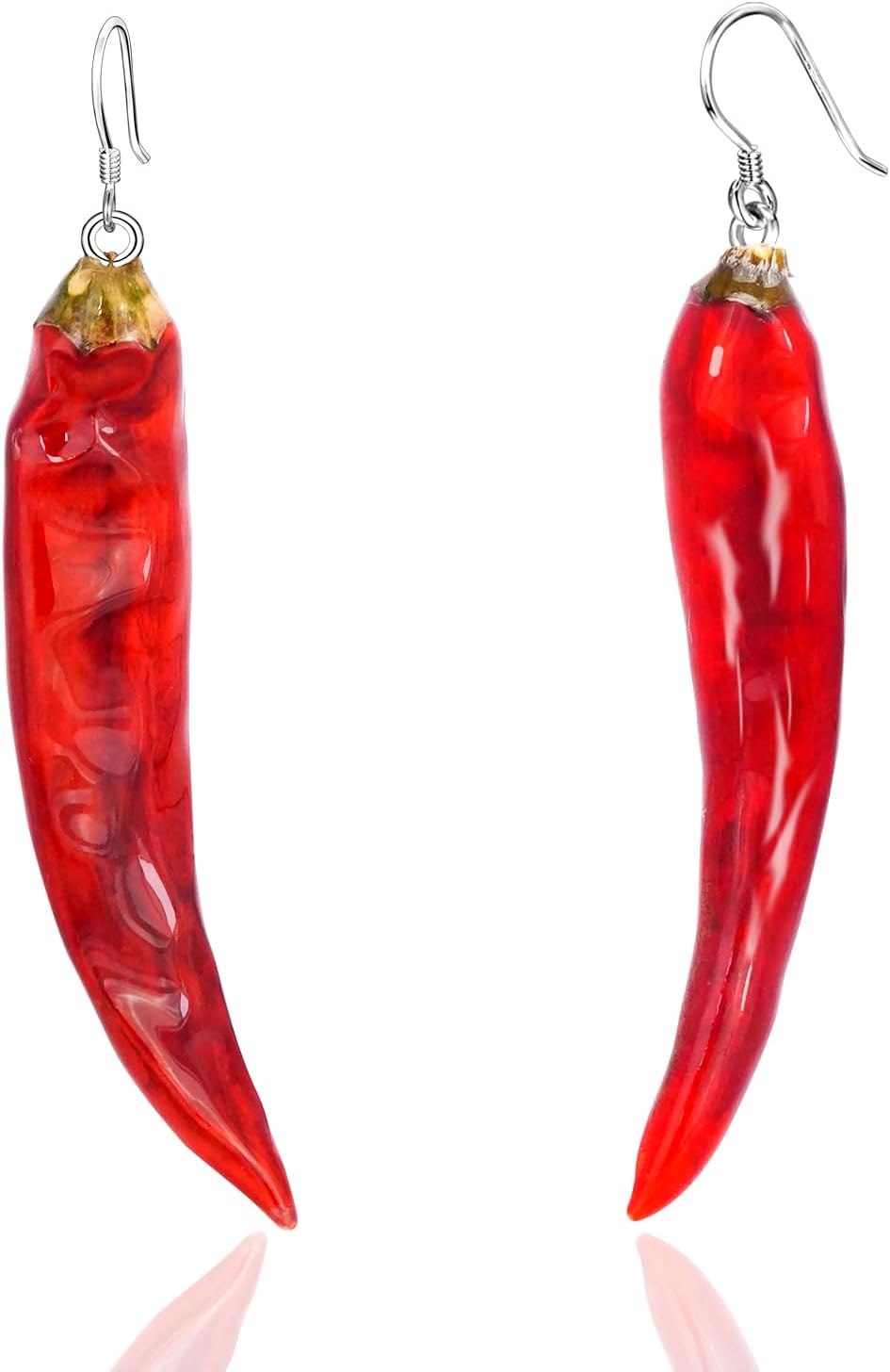 LETIMEFORULETIMEFORU Handmade Real Chilli Earrings, Pressed Chilli Hot Pepper Natural Earrings, Dried Vegetable Resin Food Jewelry, Birthday Gift(Silver earrings)