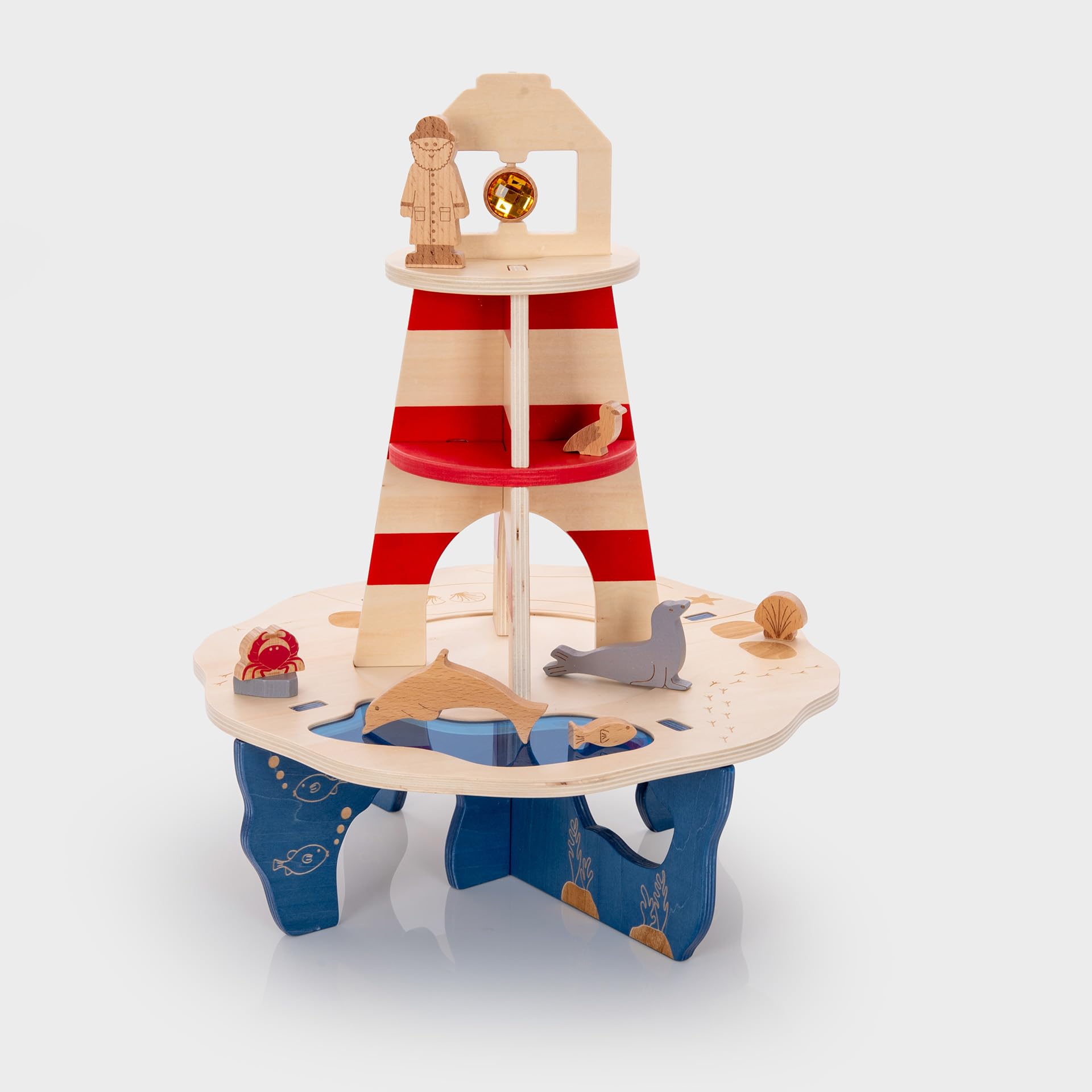 tickit Wooden Lighthouse Playset – FSC® Birch Plywood Small World Toy with Rock Pool, Sensory Details and Split Design for Imaginative Coastal Play, Brown