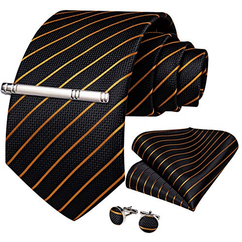 Image of DiBanGu Mens Striped Tie Silk Woven Necktie and Pocket Square Cufflinks Tie Clip Set Wedding Business Formal Gift Tie for Men