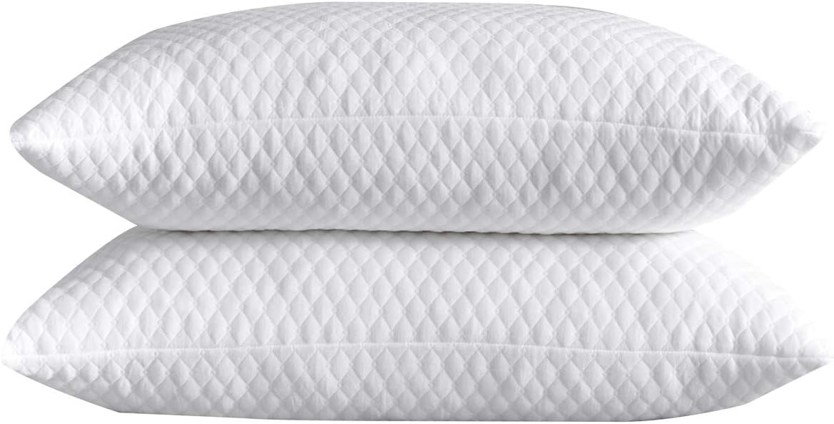 NTCOCO 2 Pillows, Shredded Memory Foam Bed Pillows for Sleeping, with Washable Removable Bamboo Cooling Hypoallergenic Sleep Pillow for Back and Side Sleeper (White, Queen (2-Pack))