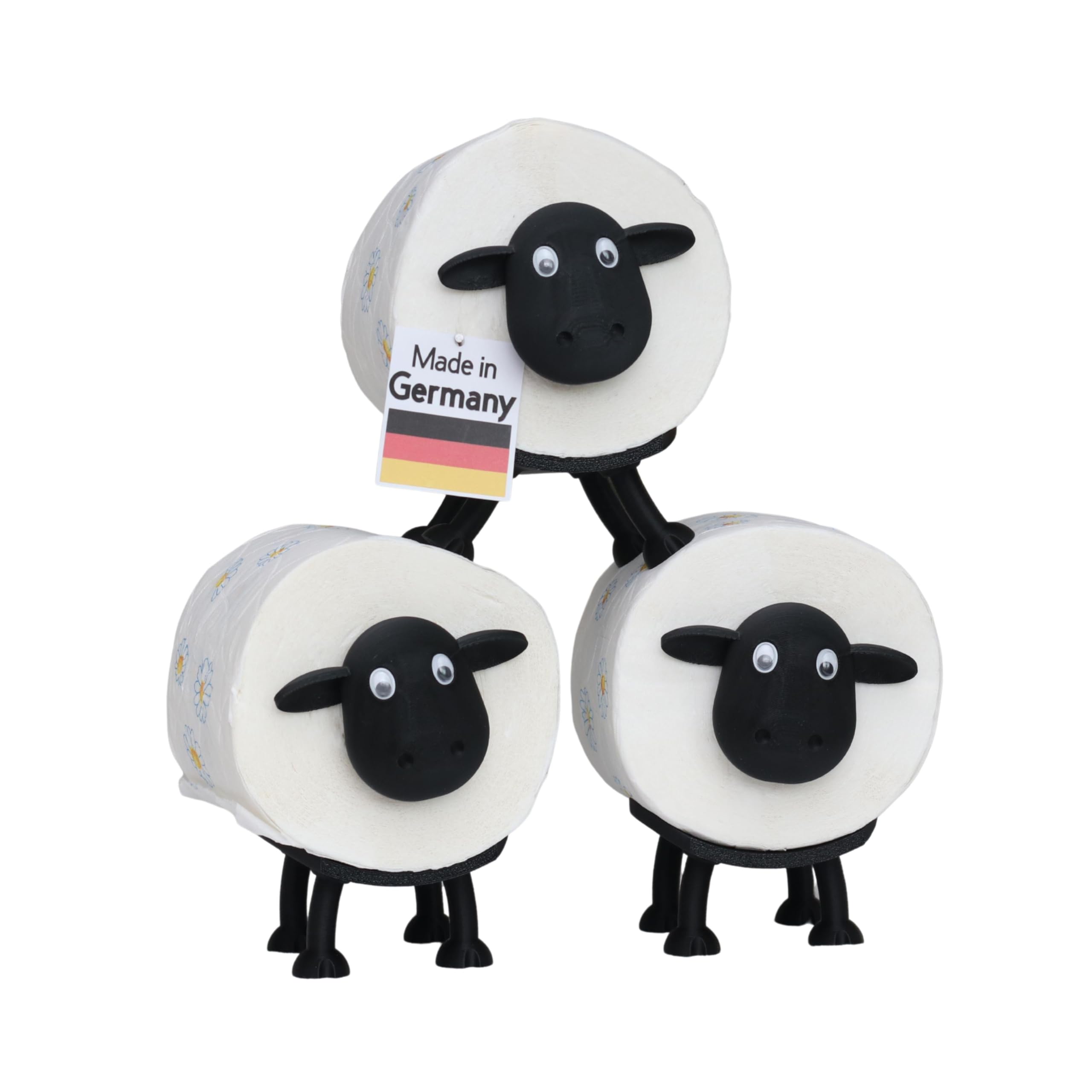 CADOVATION – Für ALLE Rollengrößen geeignet – Toilettenpapierhalter Schaf – Klorollenhalterung aus Biokunststoff – Lustige Badezimmer Deko – 3er Set – Made in Germany