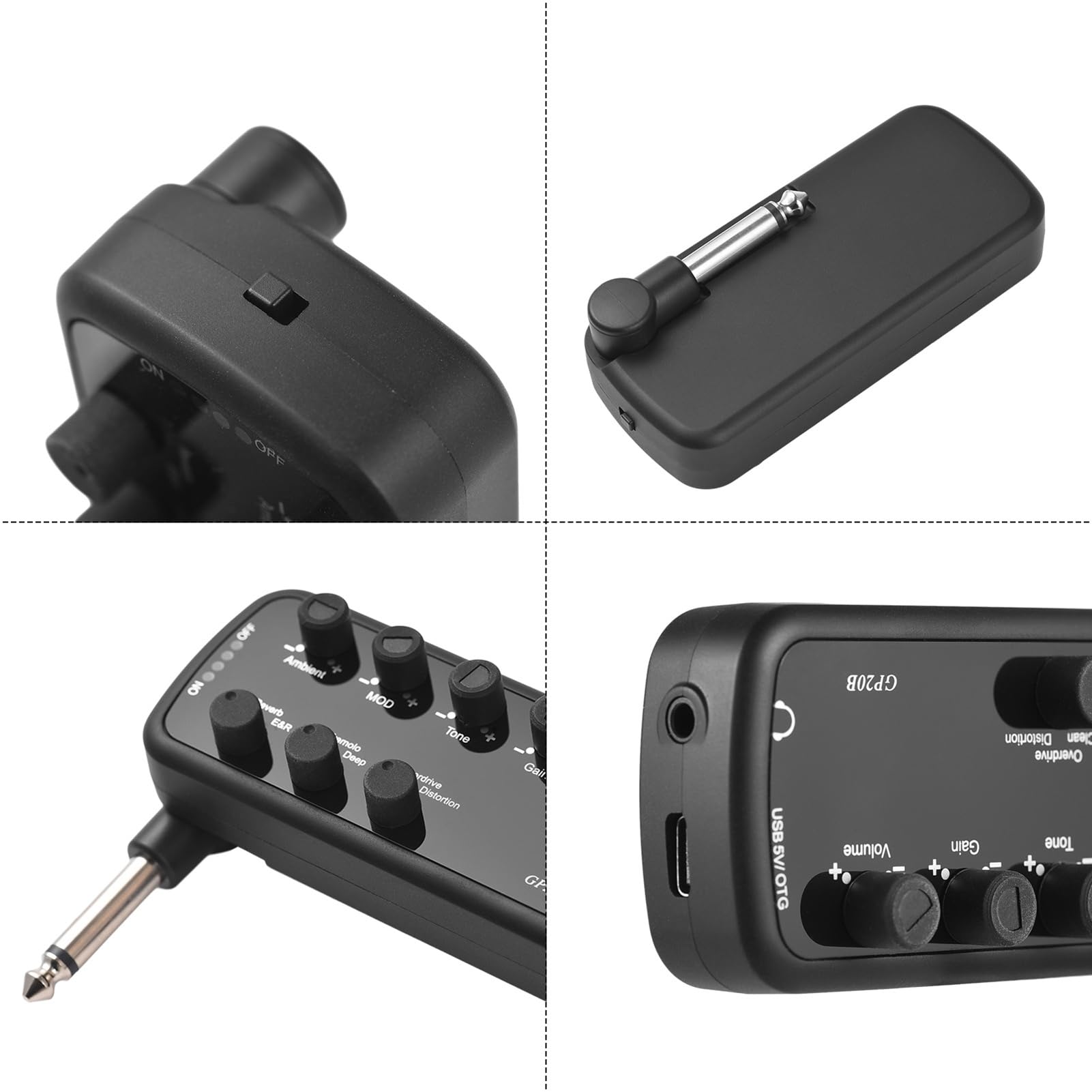 E-Gitarren-Verstärker, Tragbarer Mini-Kopfhörer-Bass-Verstärker, 3 Integrierte Simulationen, Mehrere Modulationstöne für Künstler, Schwarz (Bass)