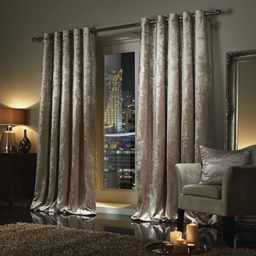 viceroy bedding Pair of Crushed Velvet Curtains Faux Velour EYELET RING TOP Fully Lined Curtains TAUPE (46" Width x 72" Depth)
