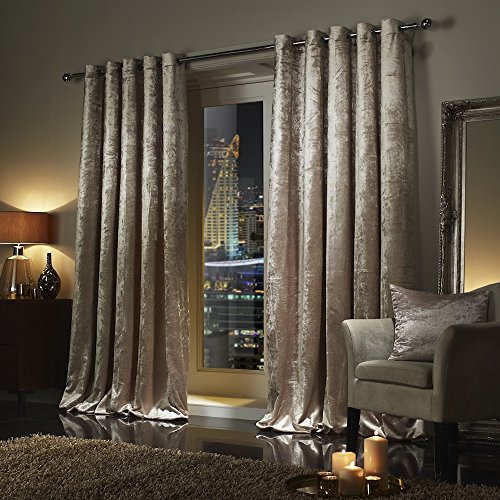 viceroy bedding Pair of Crushed Velvet Curtains Faux Velour EYELET RING TOP Fully Lined Curtains TAUPE (46" Width x 54" Depth)