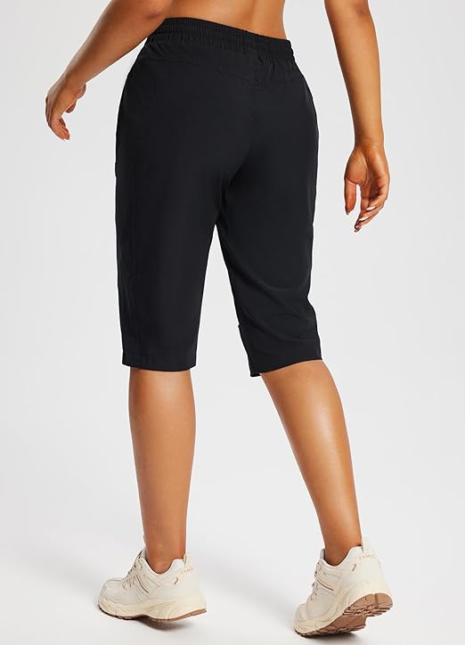 baleaf Women's 15" Long Shorts Below The Knee Capri Hiking Cargo Shorts Lightweight Quick Dry Elastic Waist for Casual Black XL thumbnail 2