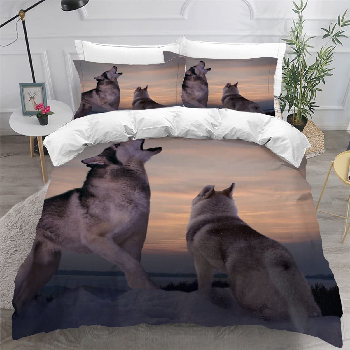 Housse de couette loup à fermeture éclair pour lit enfant fini la couette qui glisse