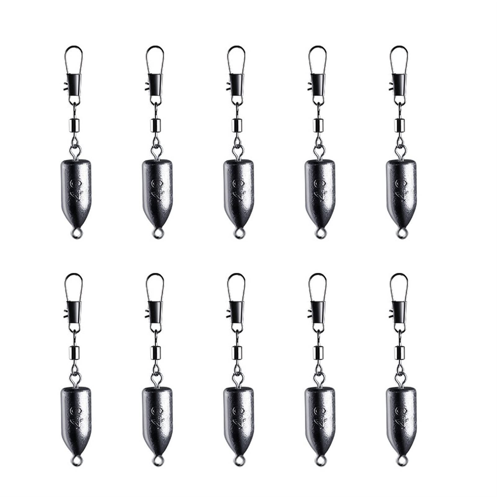 10 Piezas Plomos de Pesca Tipo Bala con Caja Pesas de Pesca con Pasador de presión Marca de Peso Línea de Pesca con señuelo de conexión rápida Aparejos de Pesca de Carpa 15g-120g