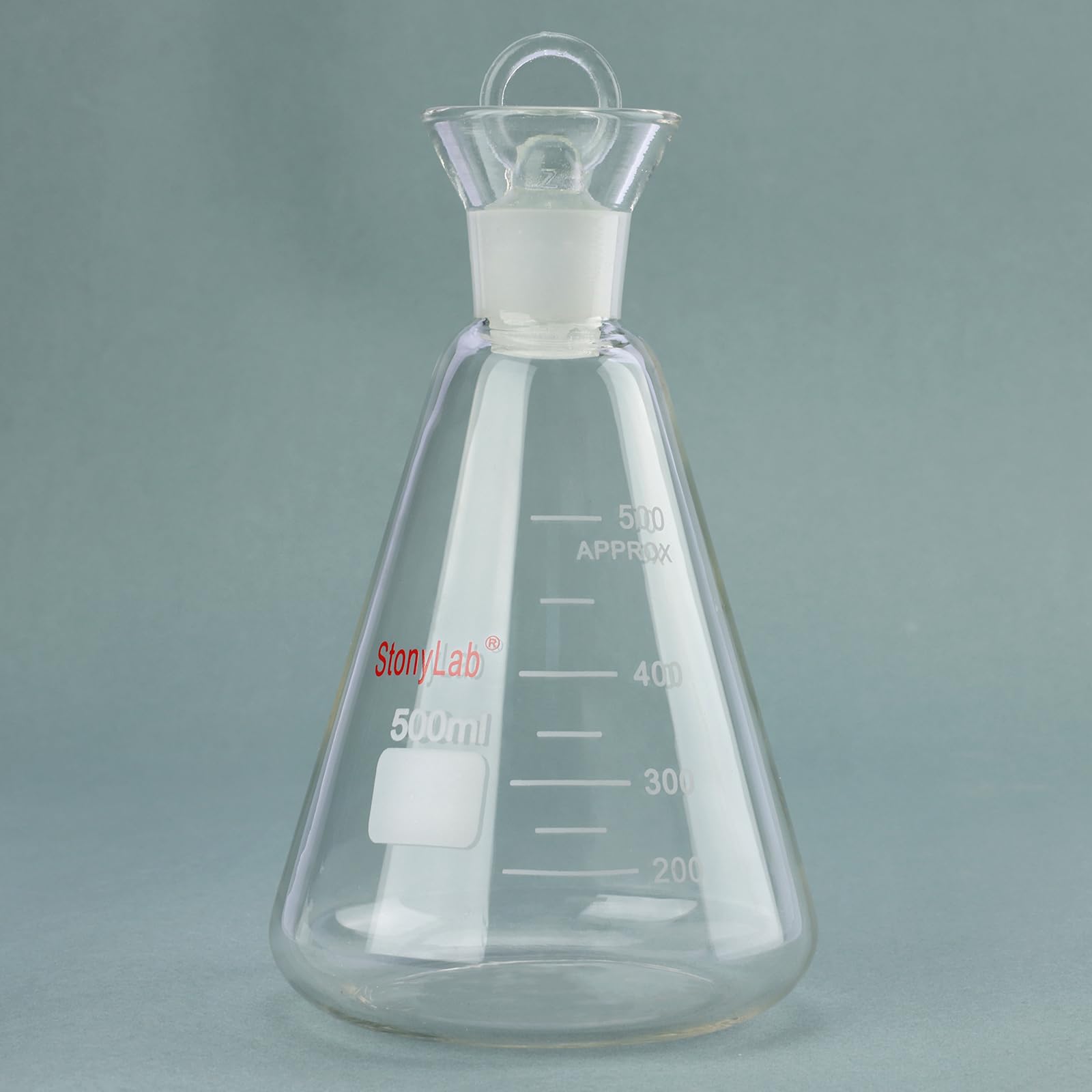 stonylab Frasco de Yodo con Tapón, Capacidad de 500 ml, Diseño de Boca Ancha, Vidrio de Borosilicato G3.3, Para la Determinación del Valor de Yodo en Laboratorio
