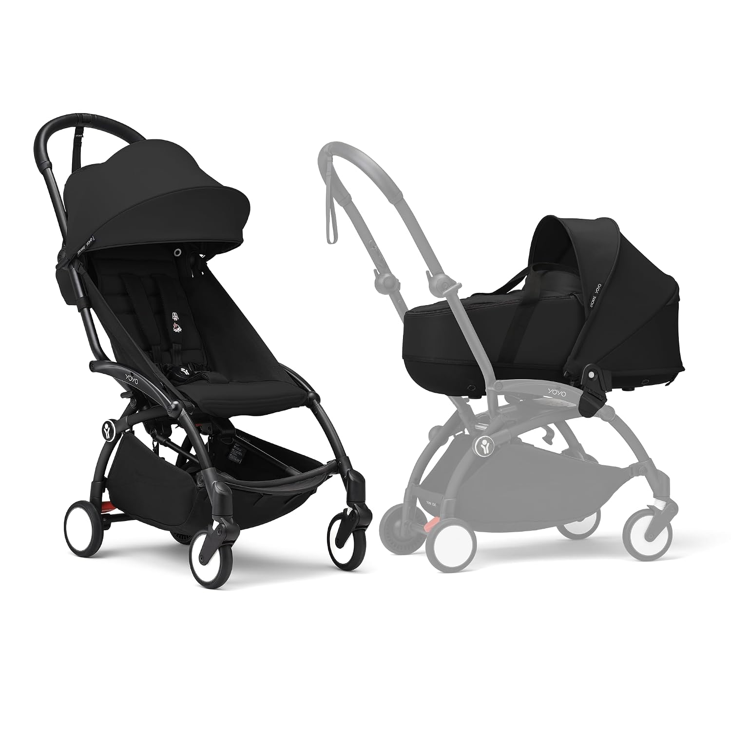 Stokke YOYO3 Pushchair with Carrycot - Includes Black Frame YOYO 6 + Textile Set Black & Carrycot Black