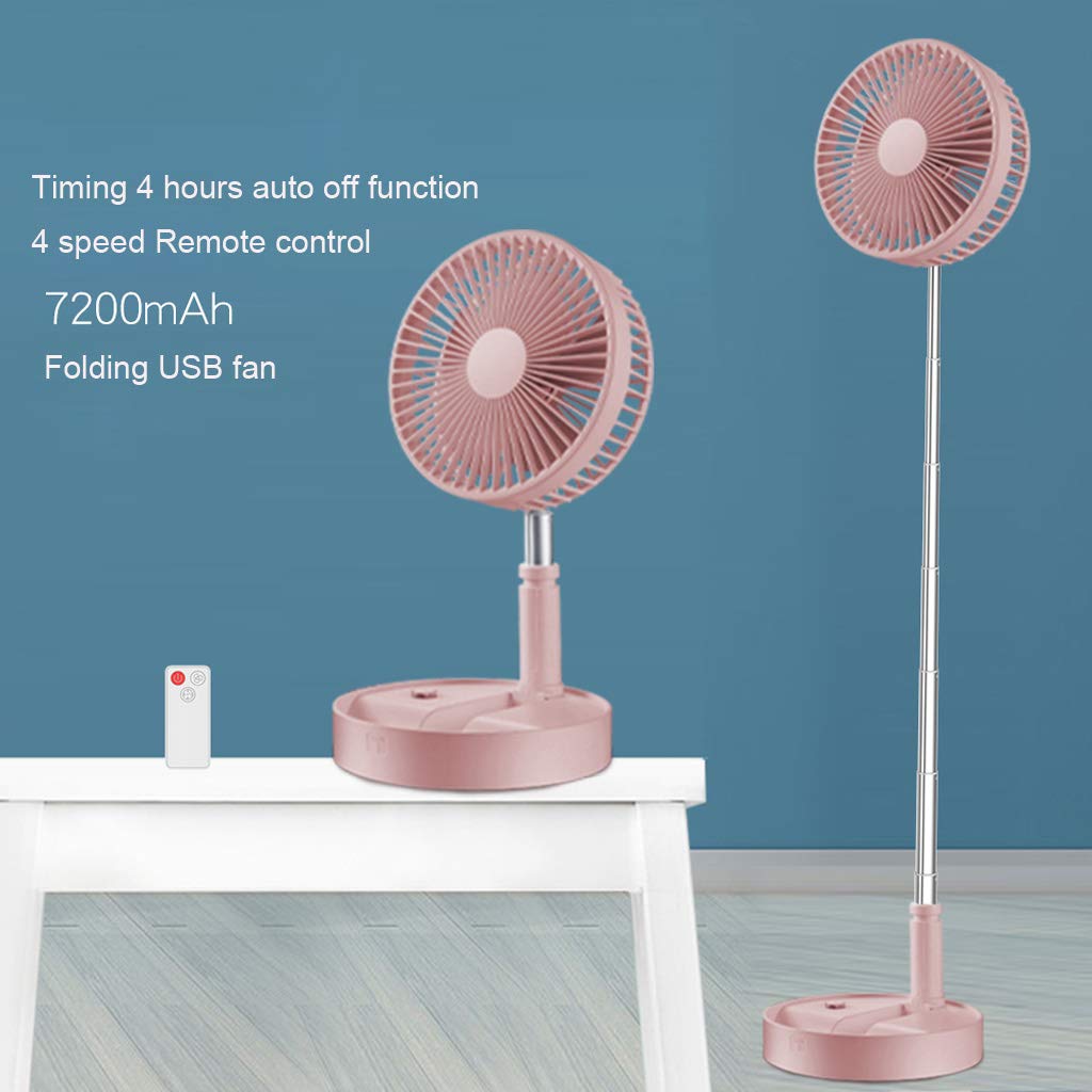 Ventilatore da tavolo telescopico pieghevole da 7200 mAh, con telecomando e temporizzazione, 4 velocità, ricaricabile, USB, per casa e campeggio all'aperto