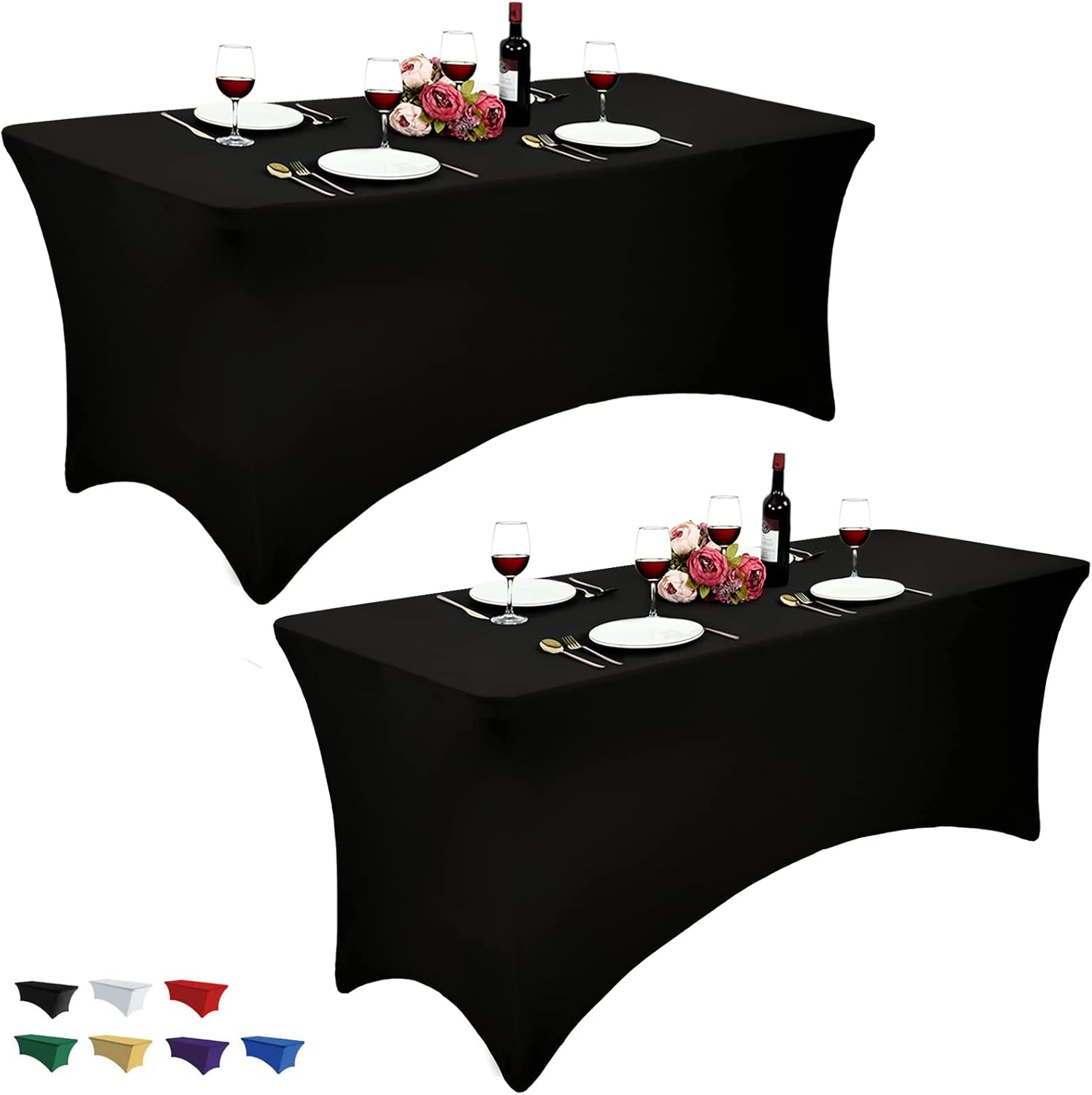 2 Packs Spandex Tablecloth 6ft Polyester Fitted Rectangular Table Cloth