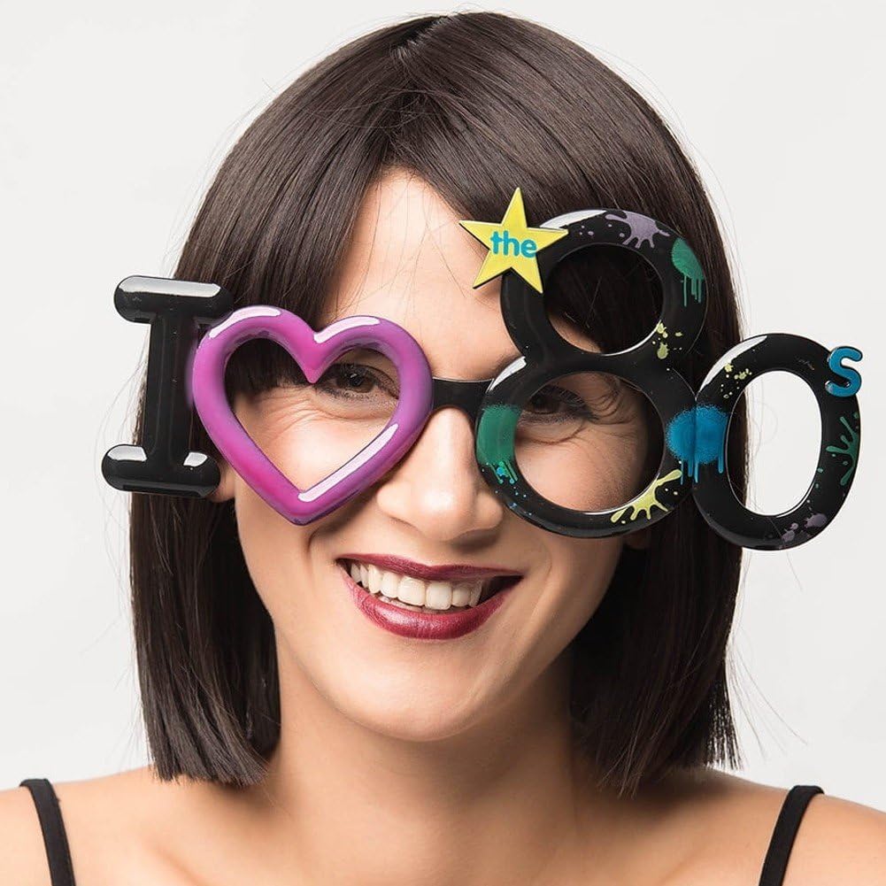 Okulary imprezowe z lat 80., śmieszne okulary na Halloween, kocham okulary imprezowe z lat 80., prezenty imprezowe dla dorosłych, okulary retro, akcesoria fotograficzne, akcesoria do zdjęć