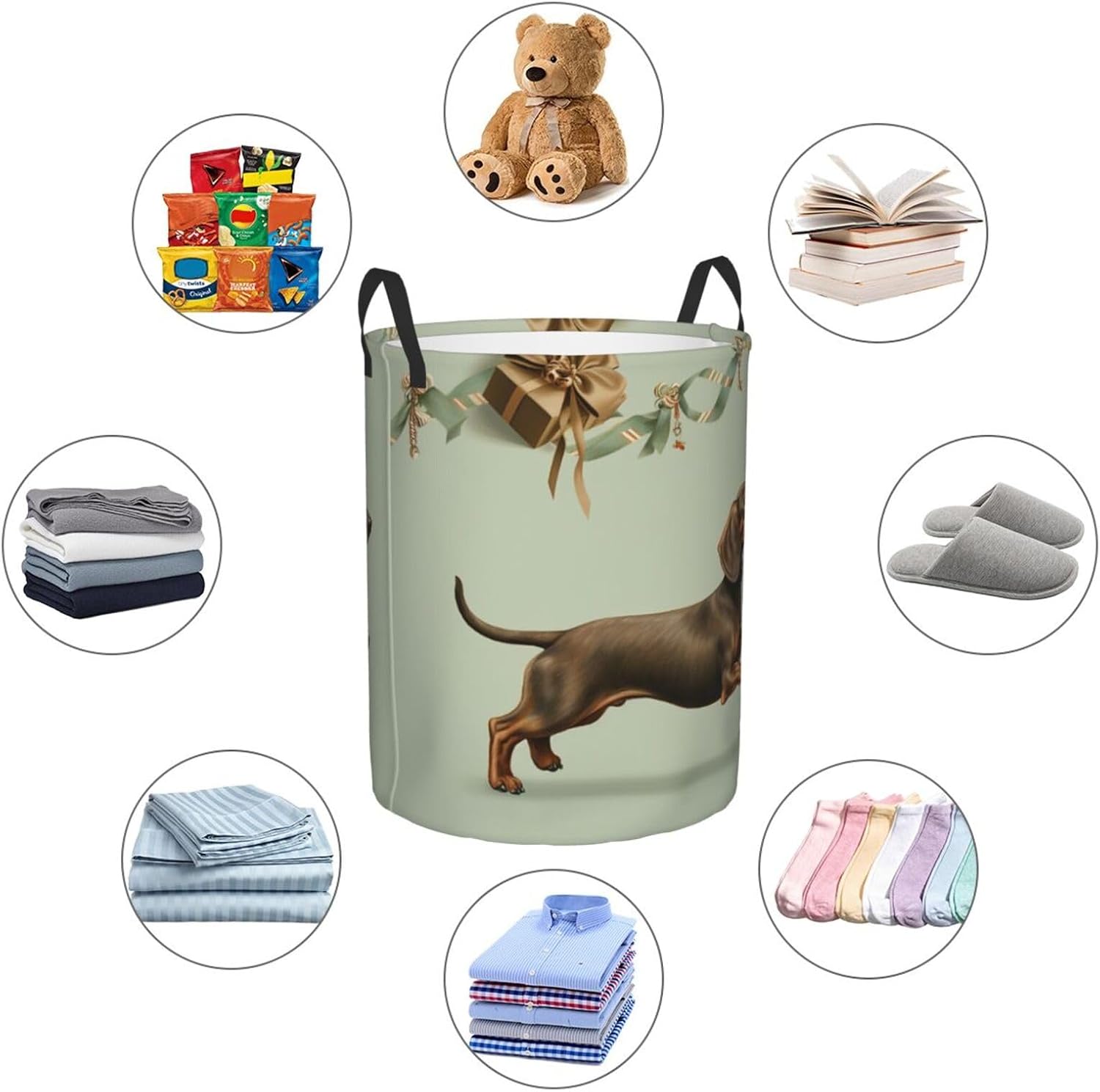 Laundry Basket Portable Lightweight Laundry Hamper with Handles Dog Running with Gift Laundry Basket Circular Waterproof Storage Basket Dirty Clothes Hamper for Bathroom Dorm image 5