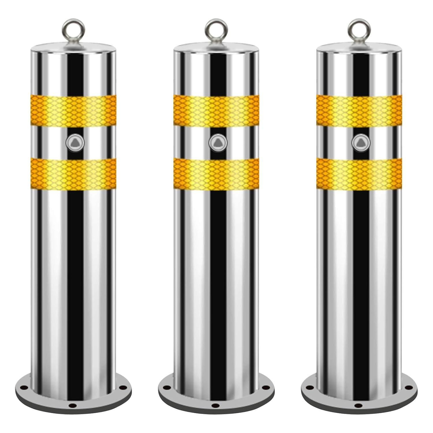 Aioneer Safety Bollard Post, Barricades Driveway Pole, Construction Parking Lock, Metal Parking Bollards, Safety Warning Column, For Parking Lot Road Marker -60 * 13.3cm/23.6 * 5.2in(3PCS)