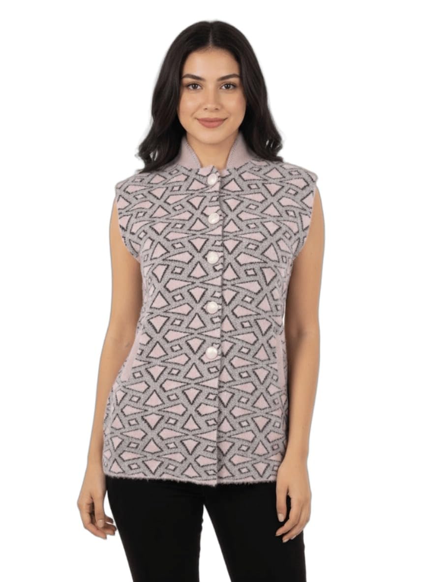 straus VAX VAX Women Premium Hair Yarn Winter Cardigan | Elegant Mandarin Collar Style Sweater | Sleeveless & Geometric Warm Winter Wear-picture-41
