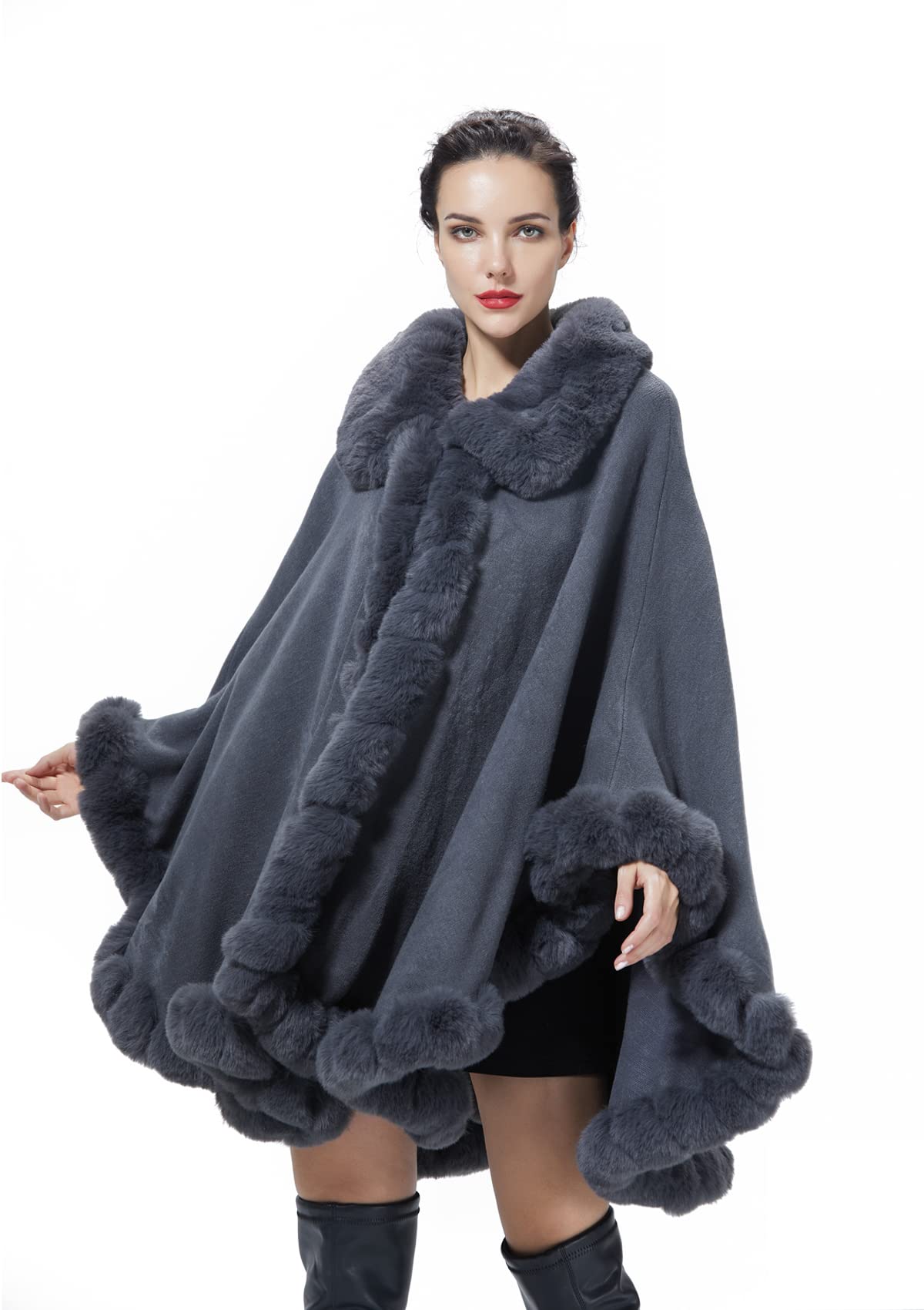 BEAUTELICATE Chal Pelo Mujer Capa Poncho Estola Piel Sintética Cardigan Chaquetas con Cuello de Piel para Invierno Navidad Boda Fiesta